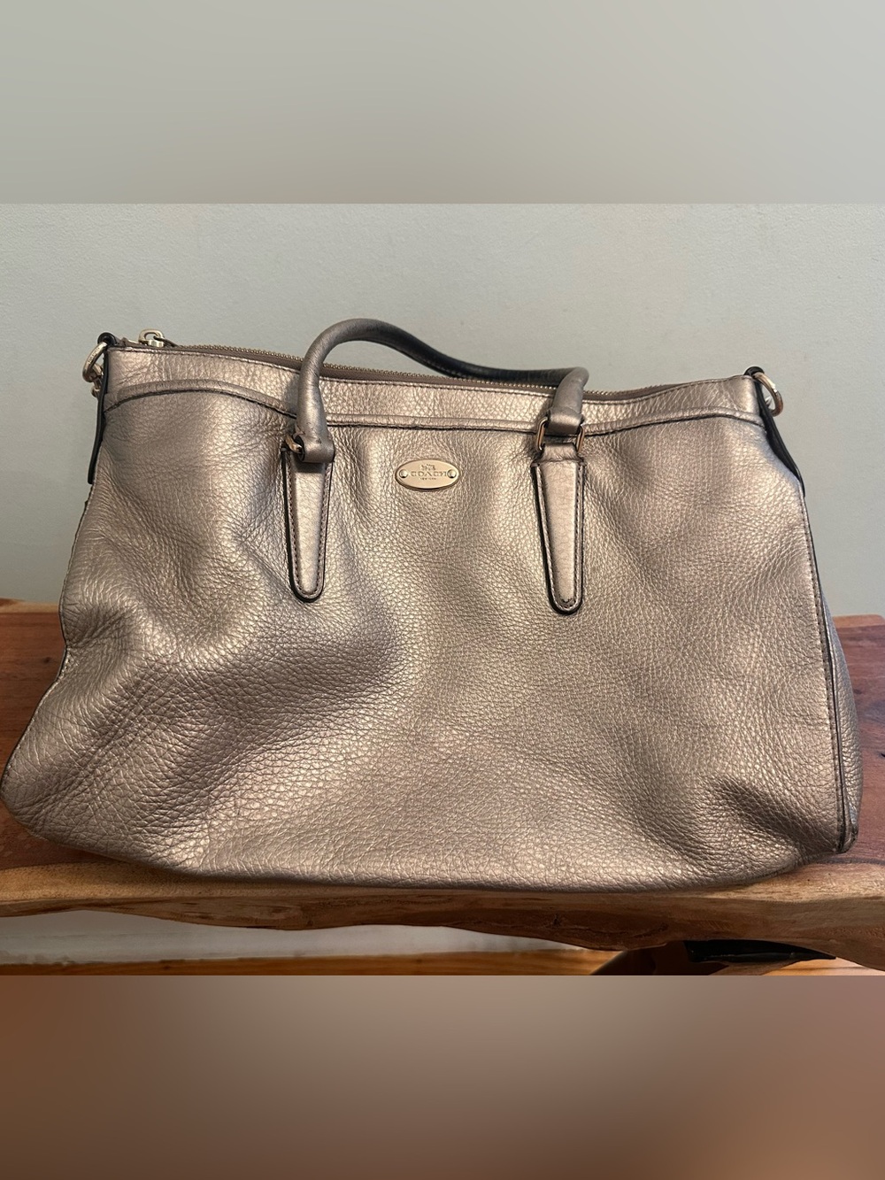 Coach Pewter Pebbled Leather Satchel Bag